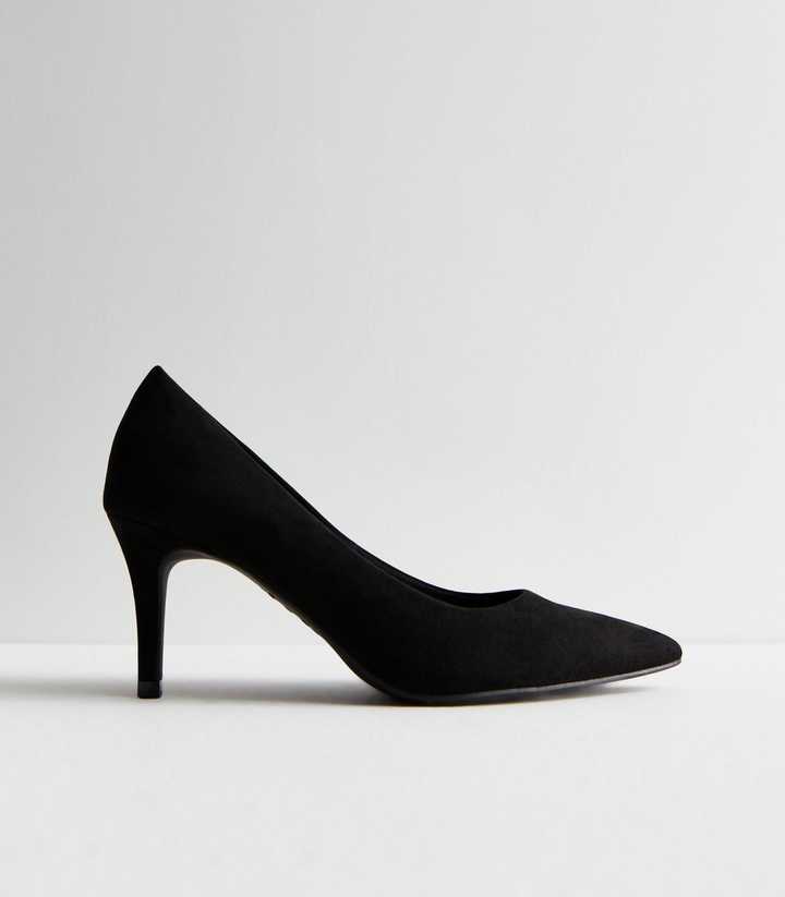 Black Suedette Pointed Stiletto Heel Court Shoes