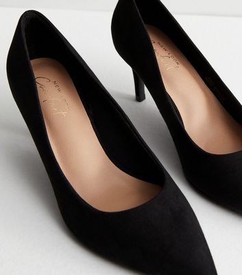 Black Suedette Pointed Stiletto Heel Court Shoes New Look