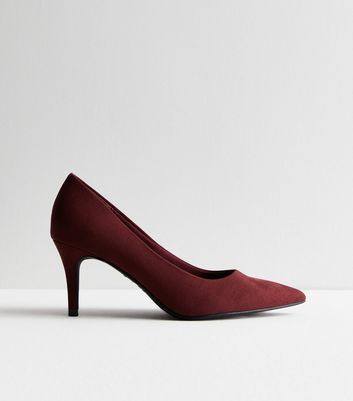 Dark Red Suedette Pointed Stiletto Heel Court Shoes New Look