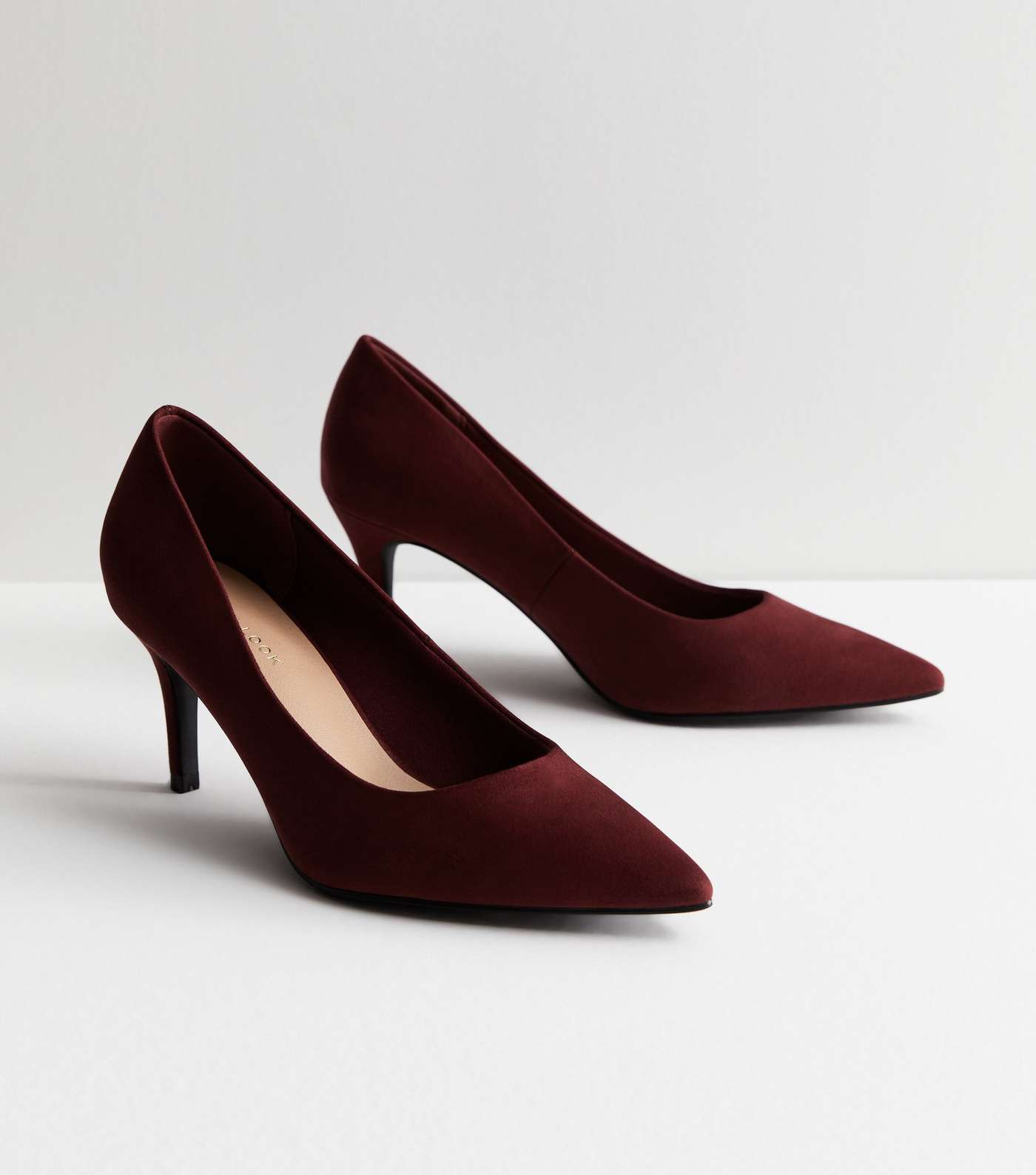 Dark Red Suedette Pointed Stiletto Heel Court Shoes Image 4