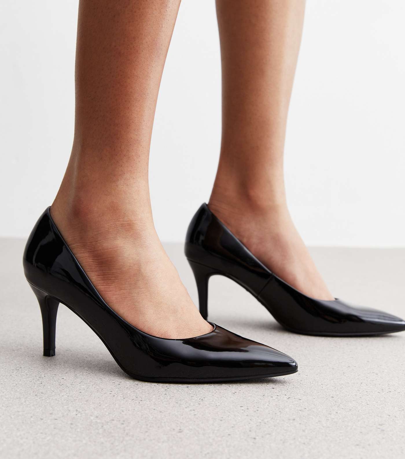 Black Patent Stiletto Heel Court Shoes Image 2