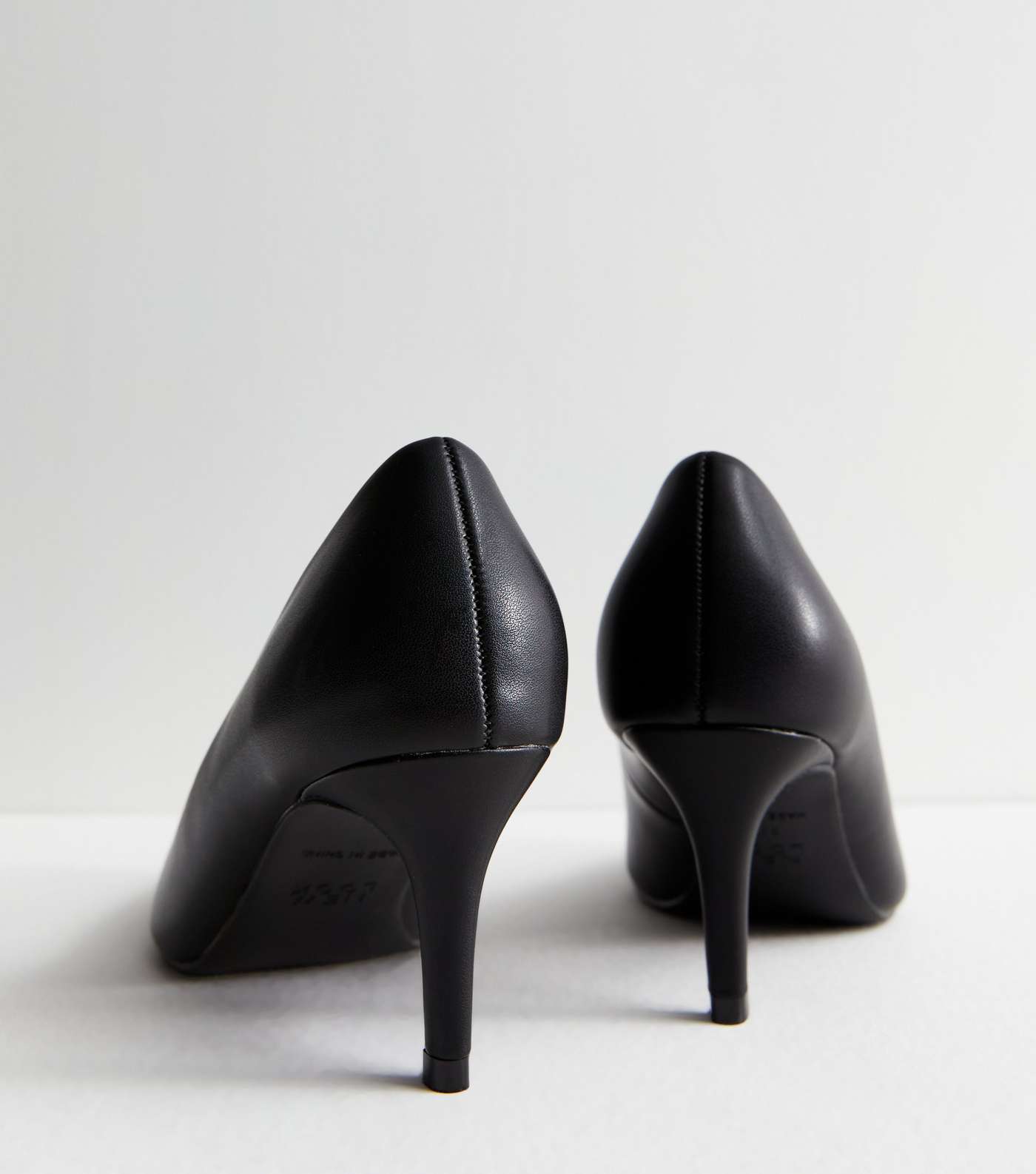 Black Leather-Look Pointed Stiletto Heel Court Shoes Image 4