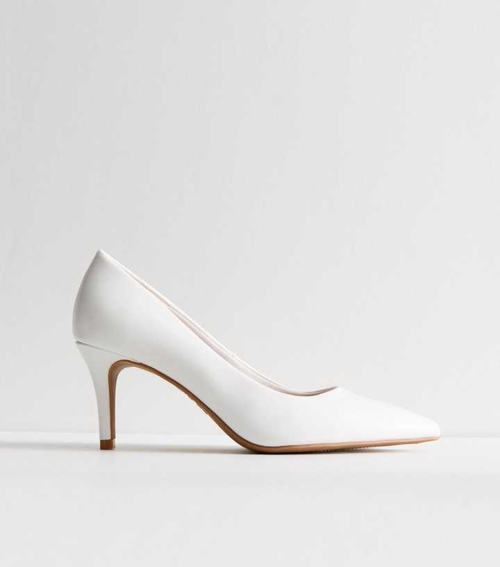 White Leather-Look Pointed Stiletto Heel Court Shoes