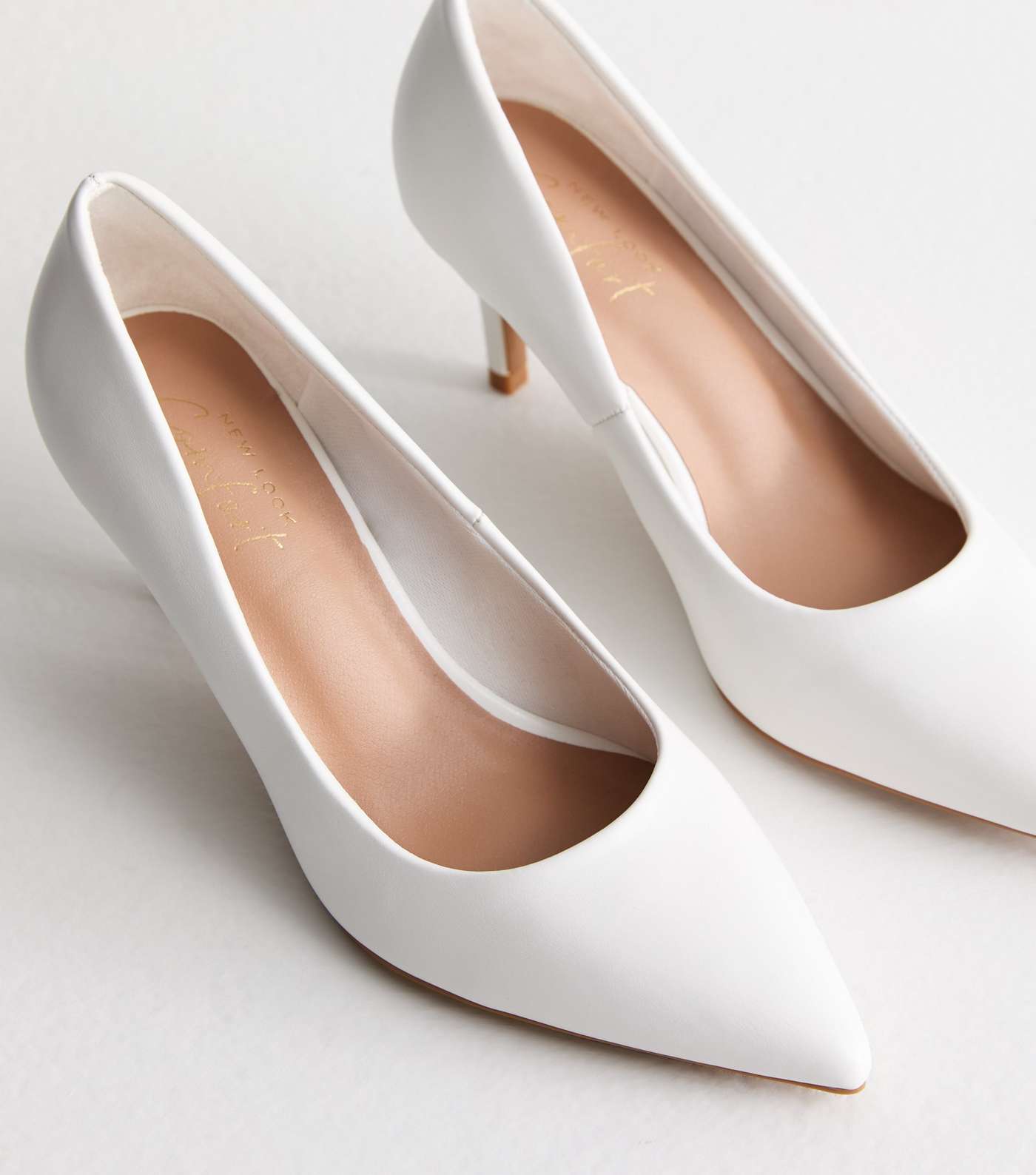 White Leather-Look Pointed Stiletto Heel Court Shoes Image 3
