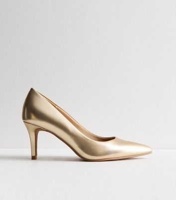 Gold Metallic Pointed Stiletto Heel Court Shoes