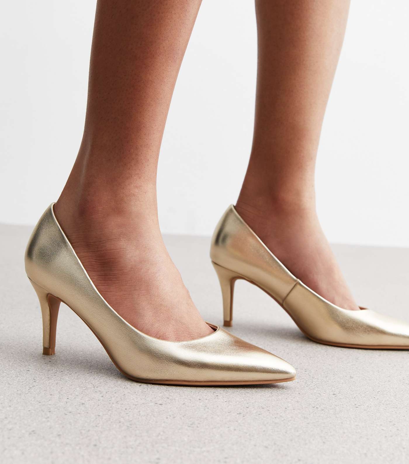 Gold Metallic Pointed Stiletto Heel Court Shoes Image 2