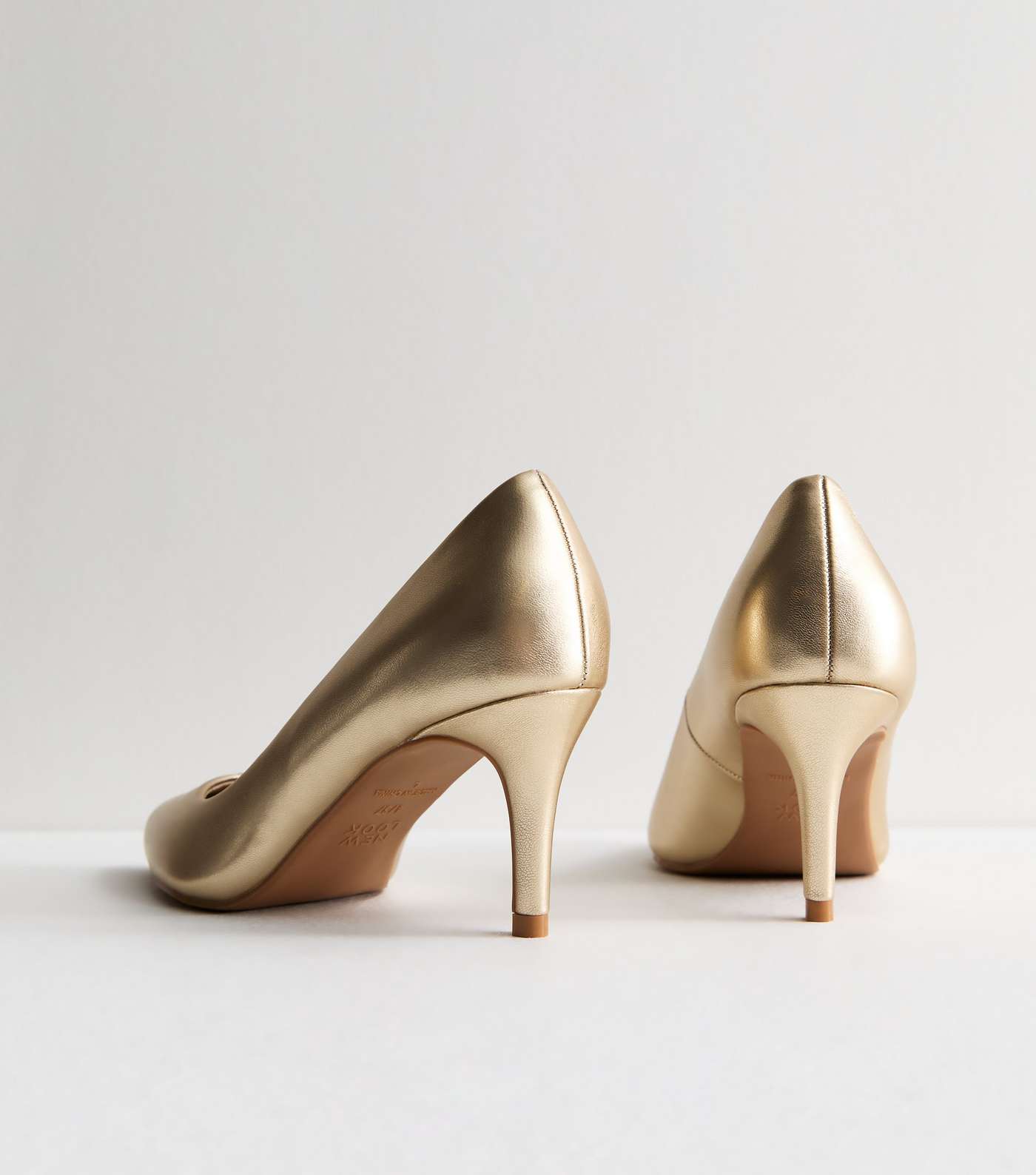 Gold Metallic Pointed Stiletto Heel Court Shoes Image 4