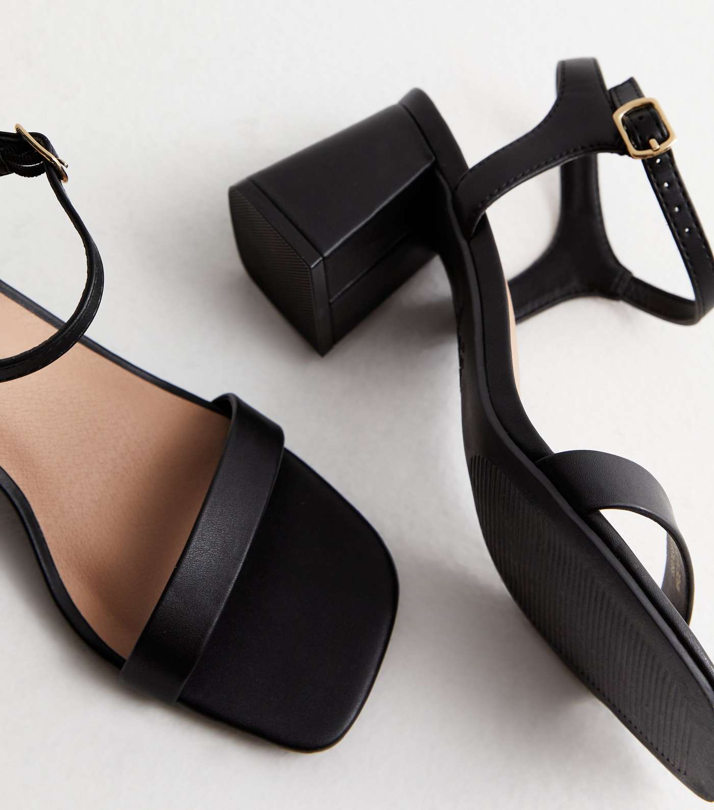 Black Leather-Look 2 Part Block Heel Sandals Image 3