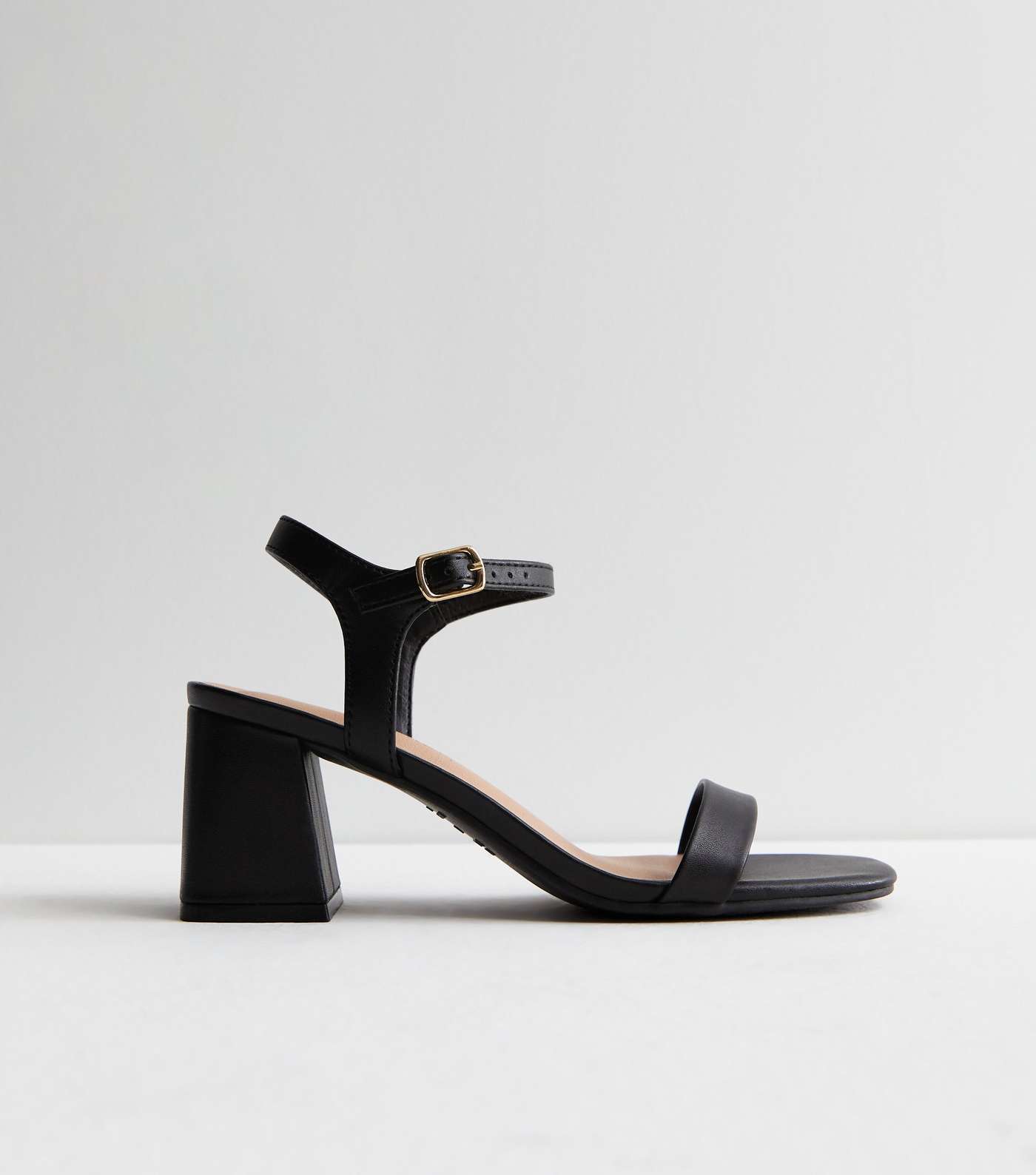 Black Leather-Look 2 Part Block Heel Sandals Image 5