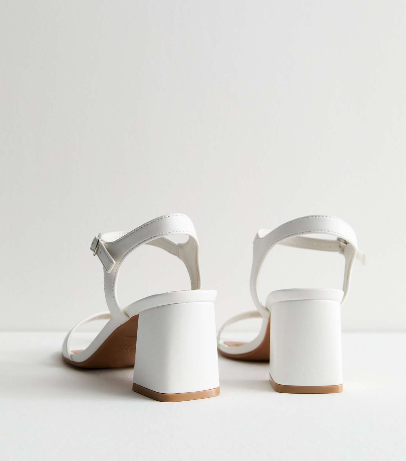 White Leather-Look 2 Part Block Heel Sandals Image 4