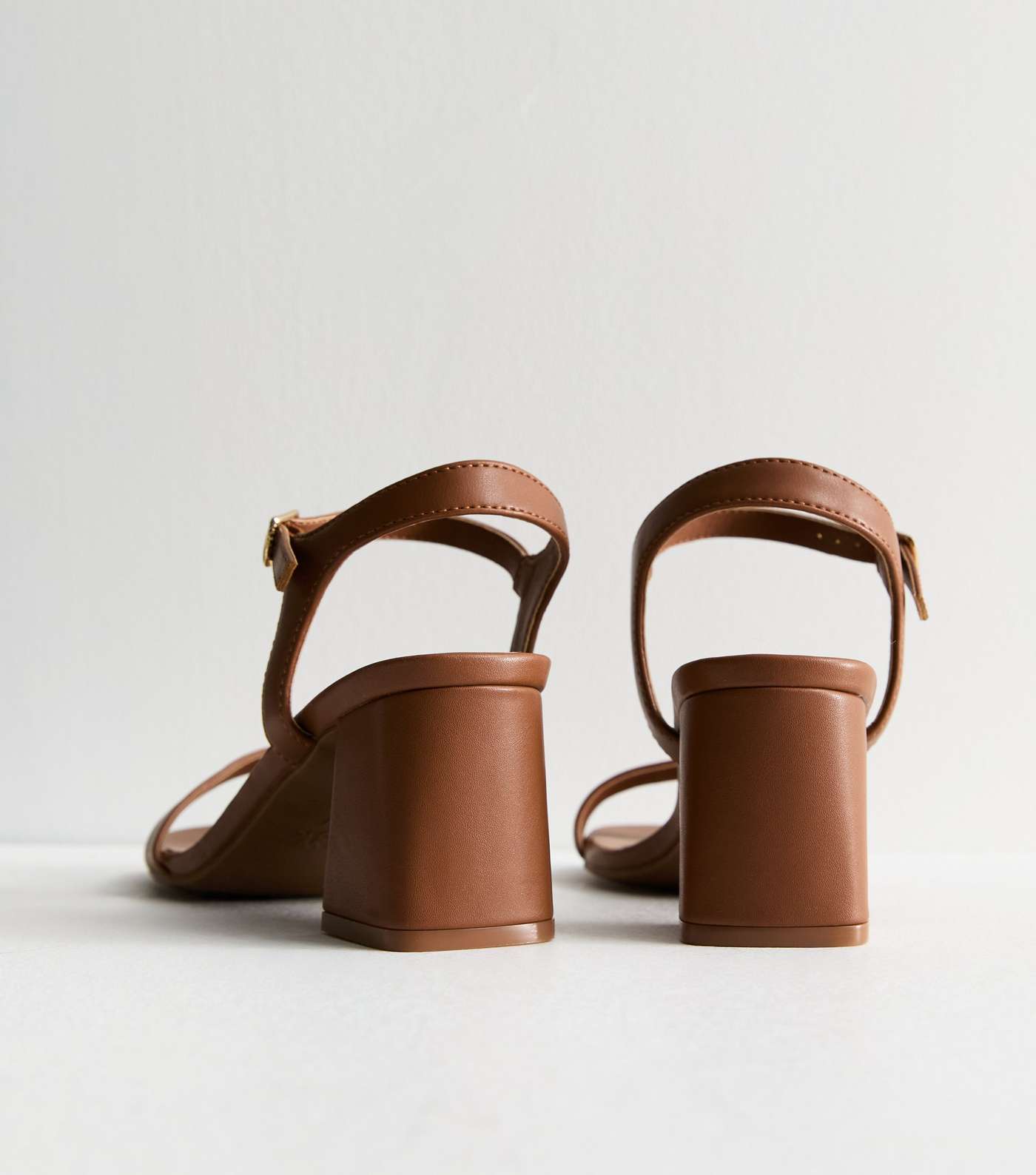 Tan Leather-Look 2 Part Block Heel Sandals Image 3