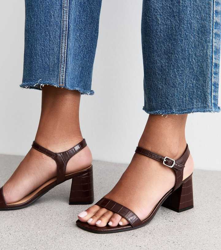 Dark Brown Patent Block Heel Sandals