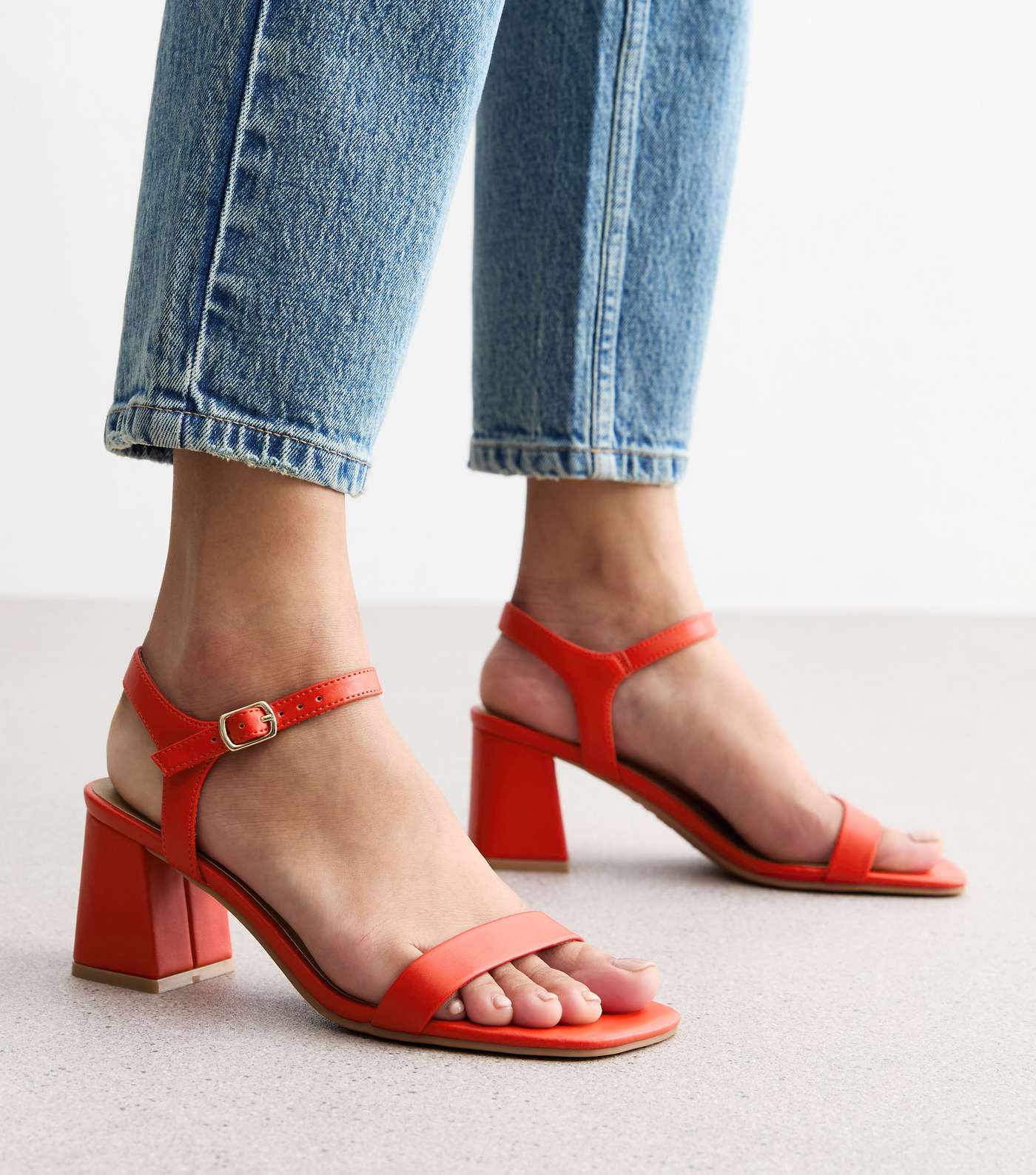 Red Leather-Look 2 Part Block Heel Sandals Image 2