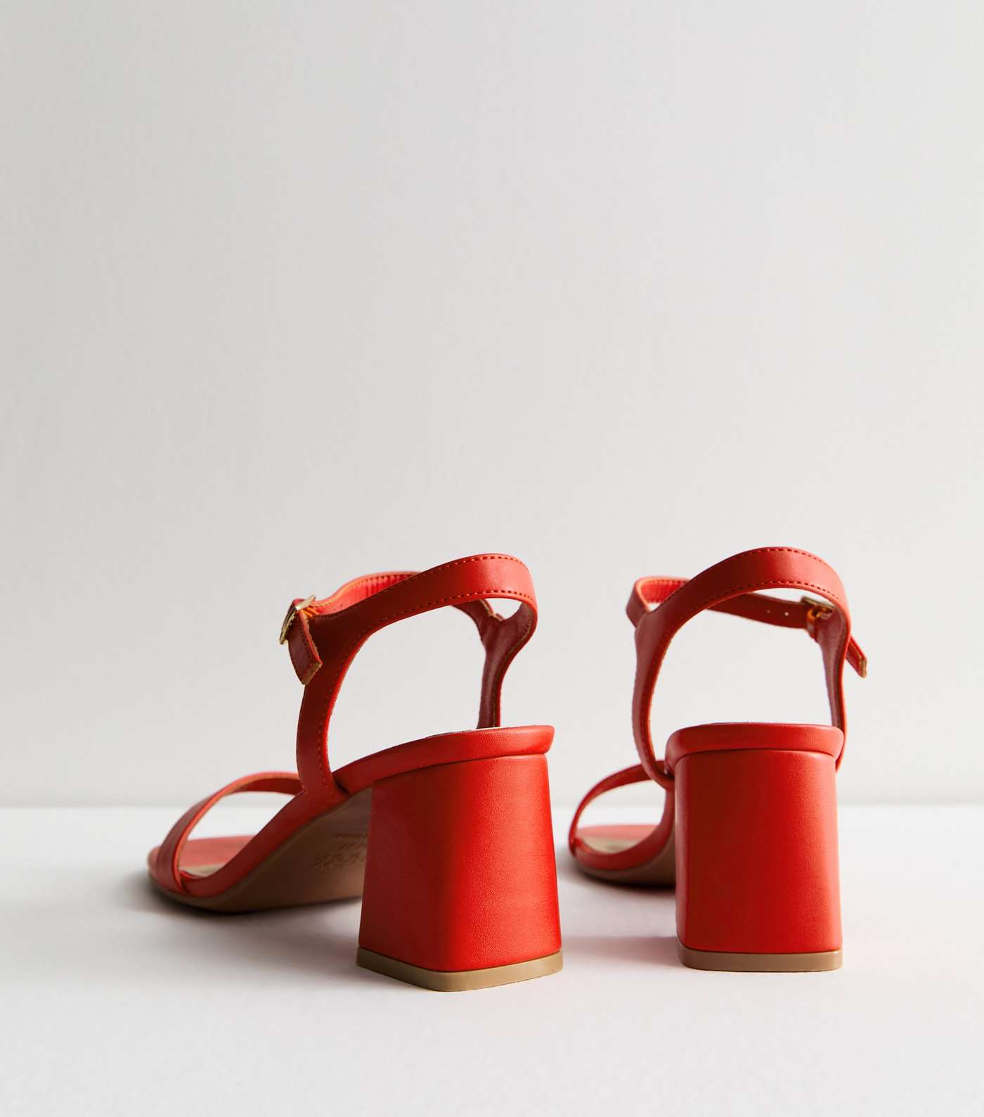 Red Leather-Look 2 Part Block Heel Sandals Image 4