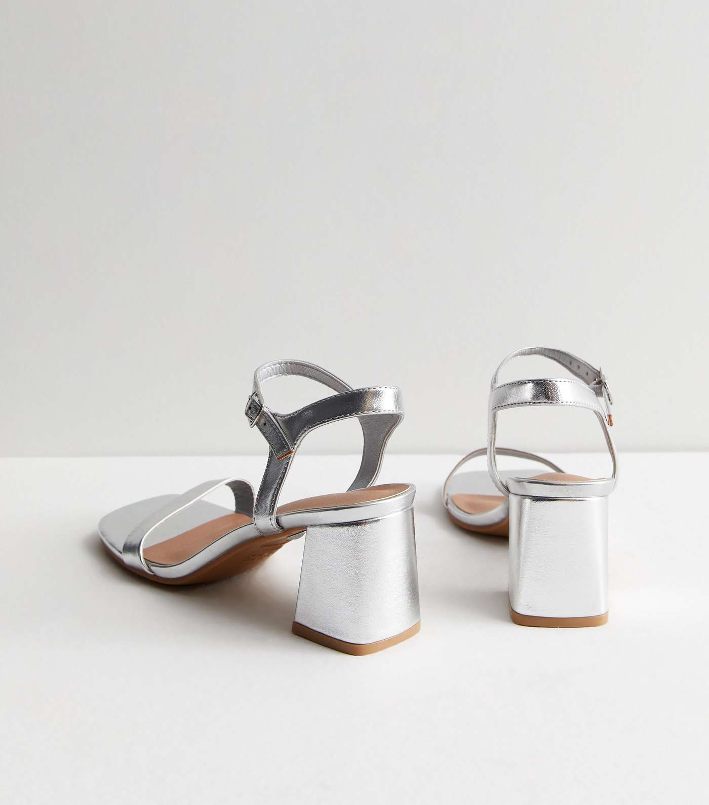 Silver Leather-Look 2 Part Block Heel Sandals Image 5