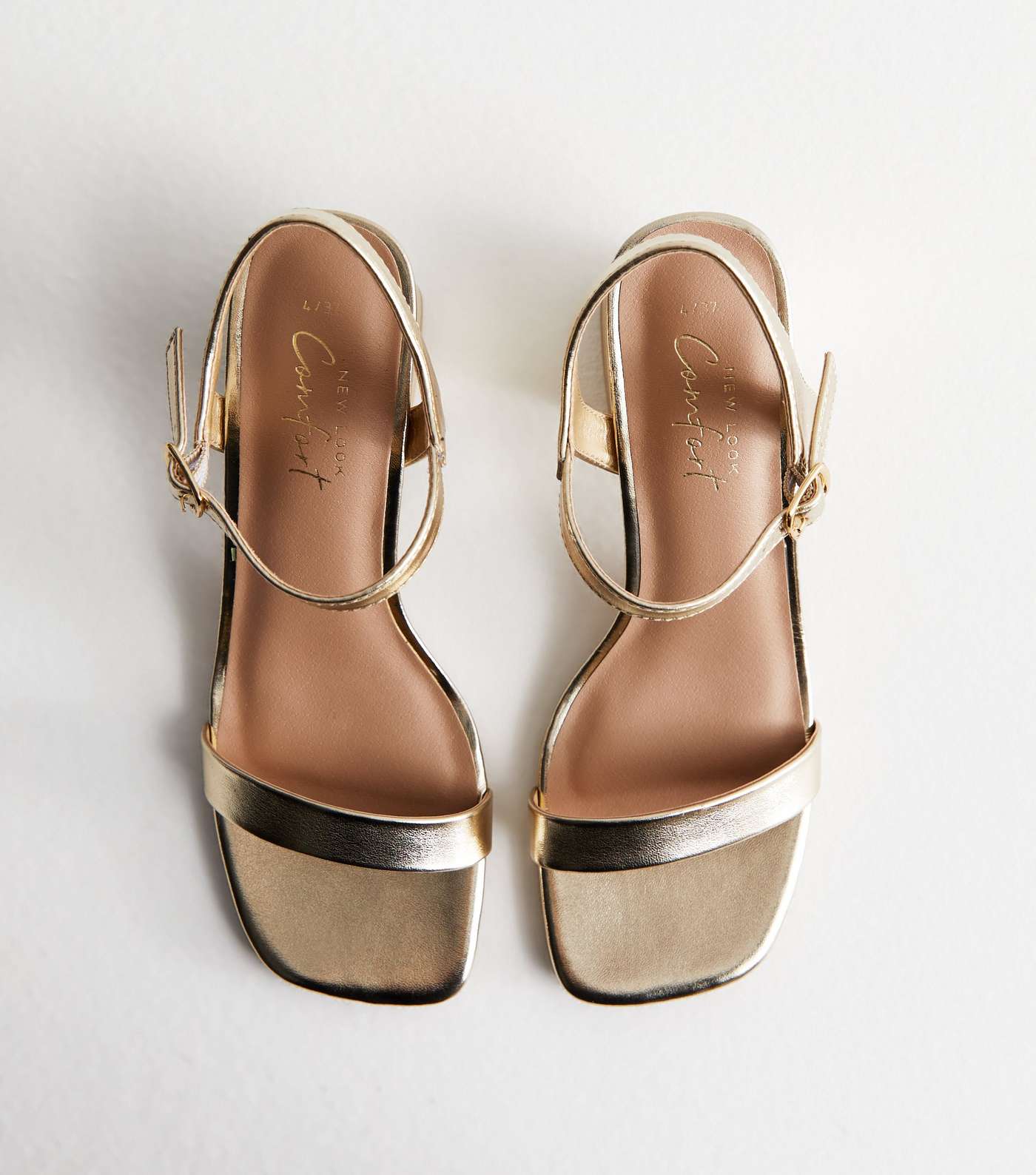 Gold Leather-Look 2 Part Block Heel Sandals Image 3