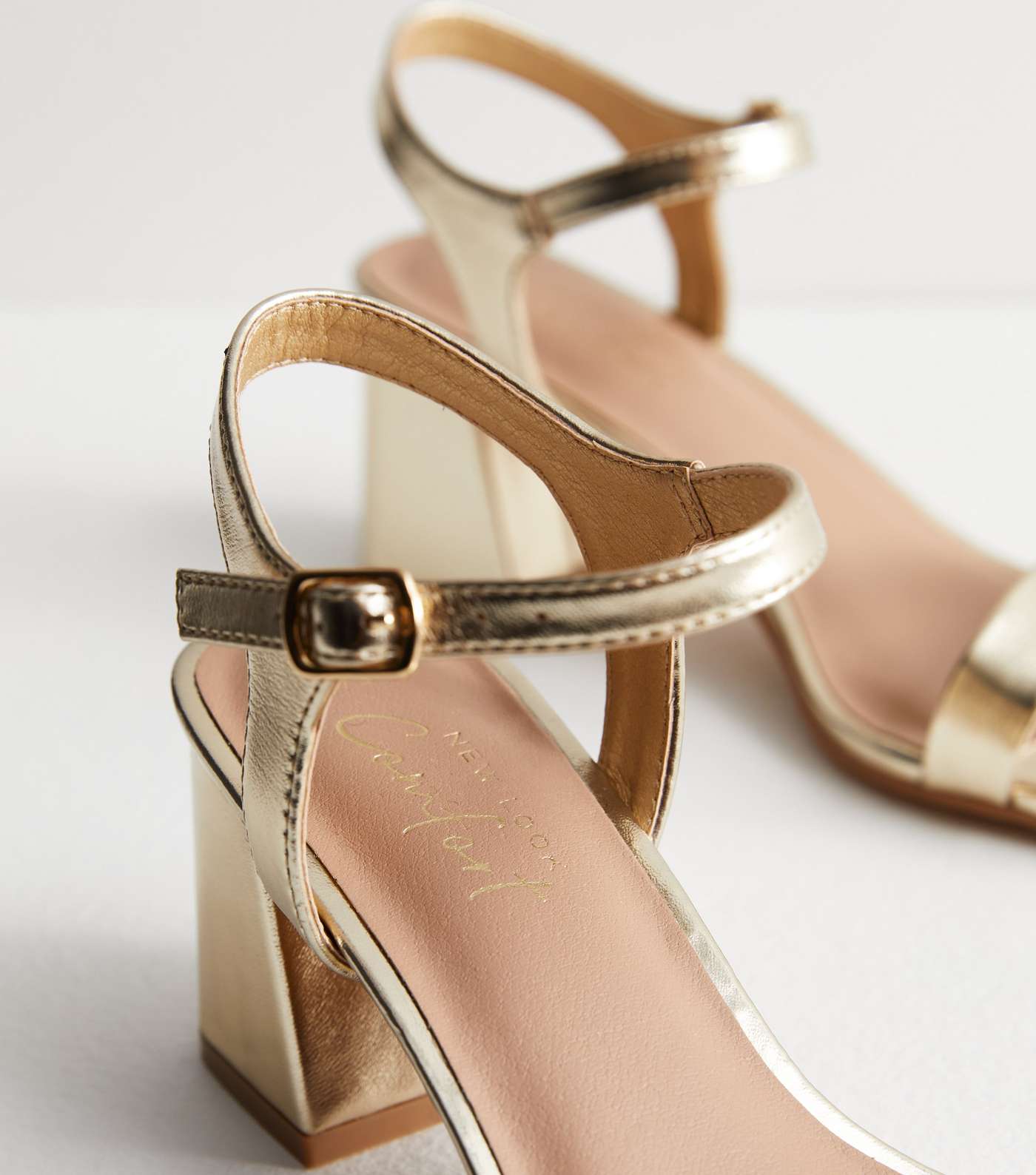 Gold Leather-Look 2 Part Block Heel Sandals Image 5