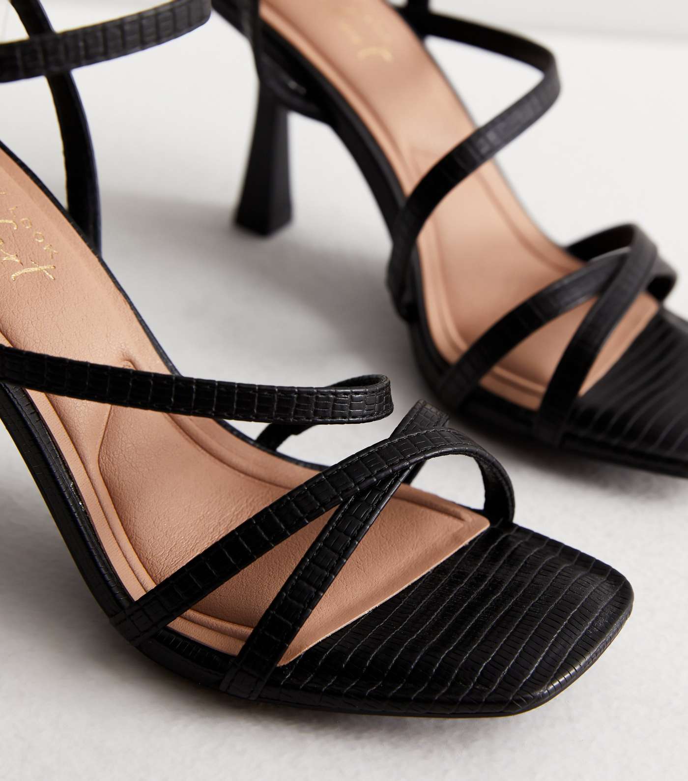 Black Leather-Look Strappy Stiletto Heel Sandals Image 3