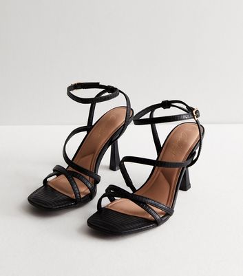Black Leather-Look Strappy Stiletto Heel Sandals New Look