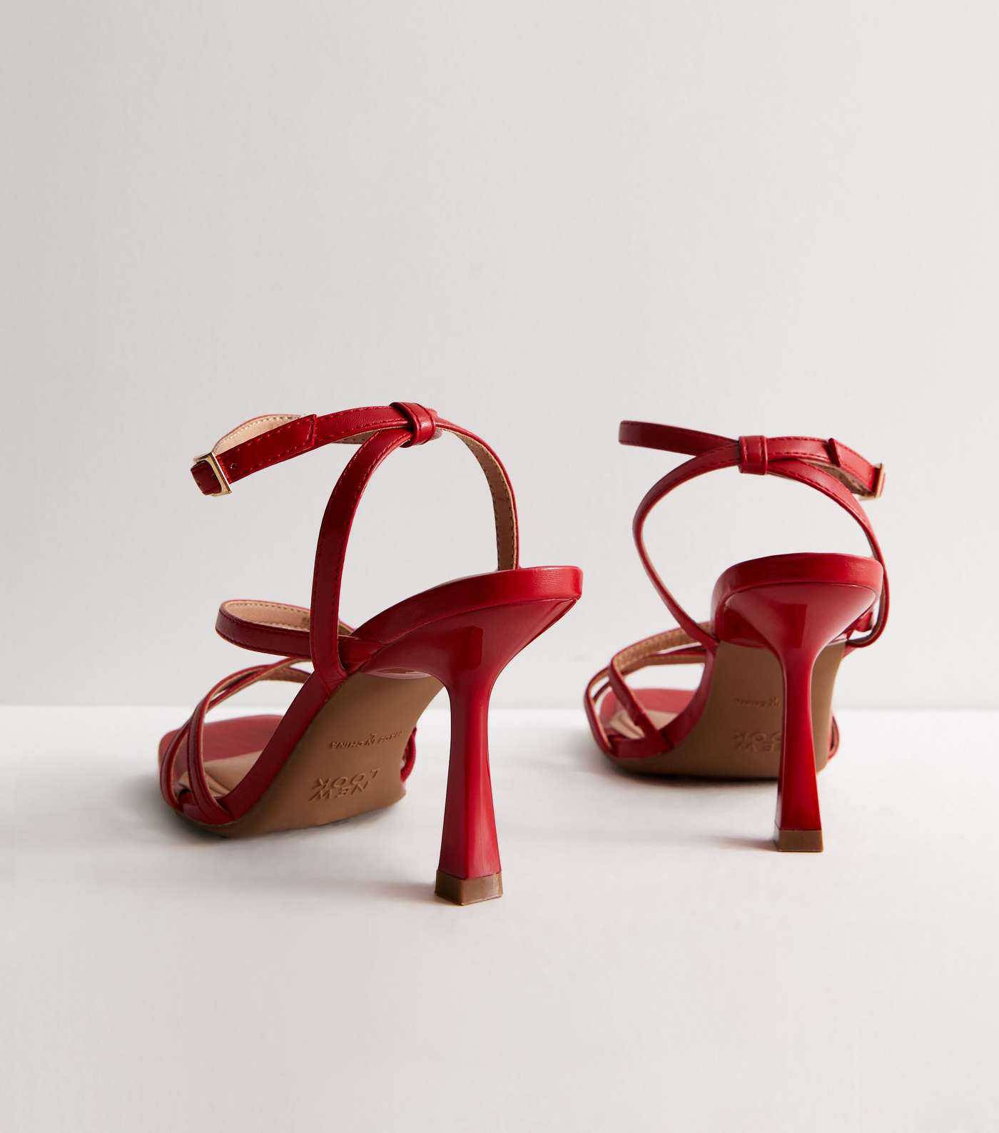 Red Leather-Look Strappy Stiletto Heel Sandals Image 2