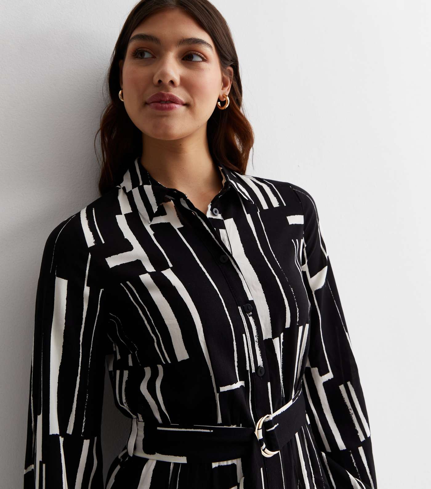 Tall Black Geometric Print Belted Mini Shirt Dress Image 3