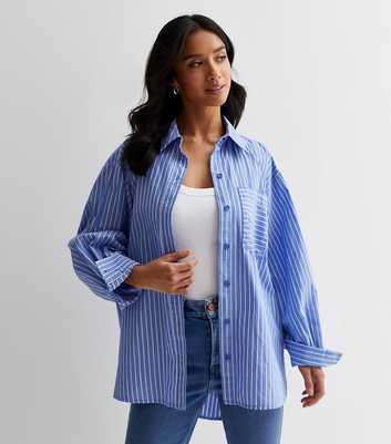 Petite Blue Stripe Poplin Long Sleeve Shirt