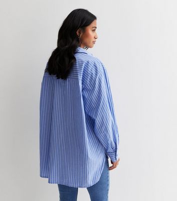 Petite Blue Stripe Poplin Long Sleeve Shirt New Look