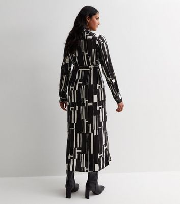 Black Abstract Print Midi Shirt Dress | New Look