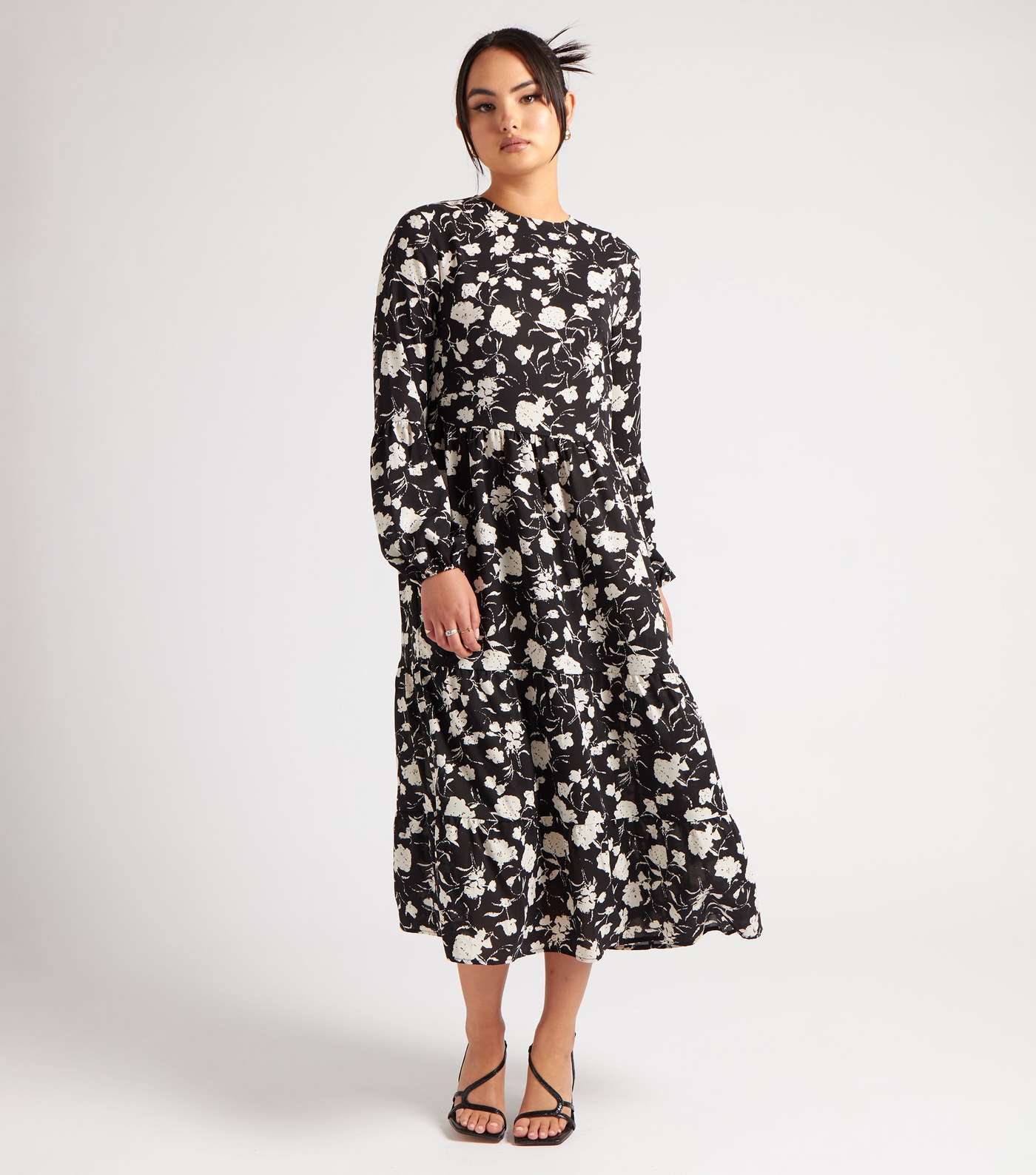 Urban Bliss Black Floral Long Sleeve Smock Midi Dress | New Look