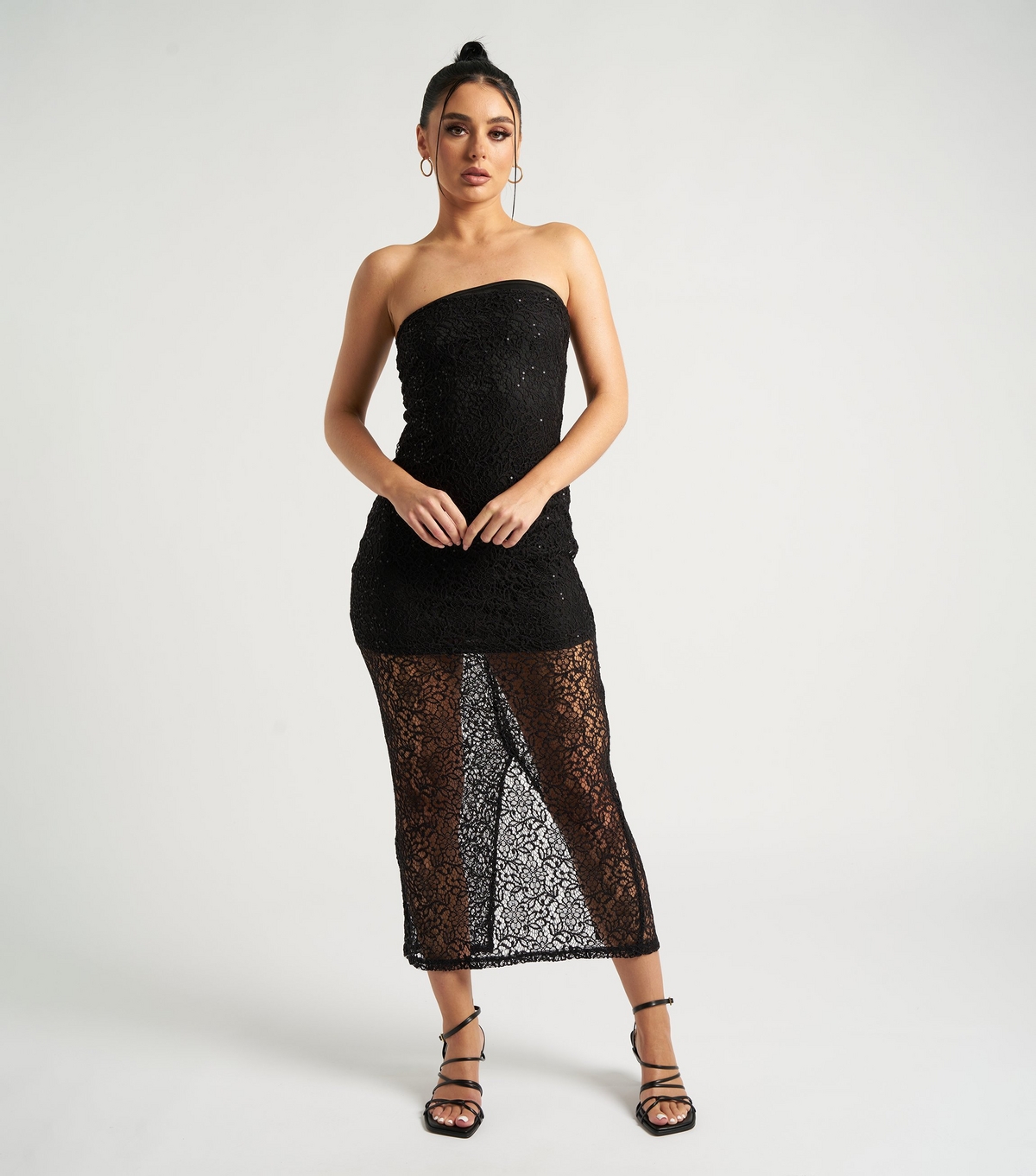 Women's Black Sequin Lace Bandeau Midaxi Dress Urban Bliss New Look