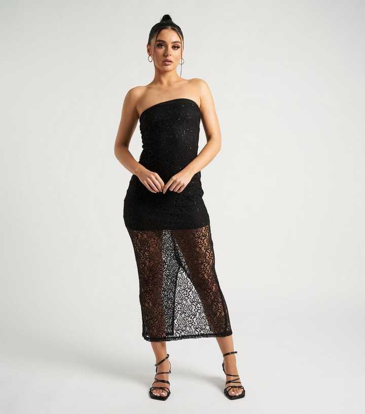 Urban Bliss Black Sequin Lace Bandeau Midaxi Dress | New Look Urban Bliss Black Sequin Lace Bandeau Midaxi Dress | New Look