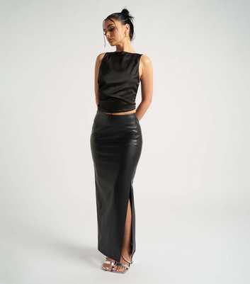 Urban Bliss Black Leather-Look Side Split Maxi Skirt