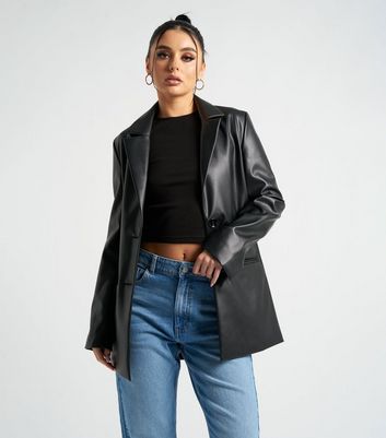 Urban Bliss Black Leather-Look Blazer New Look