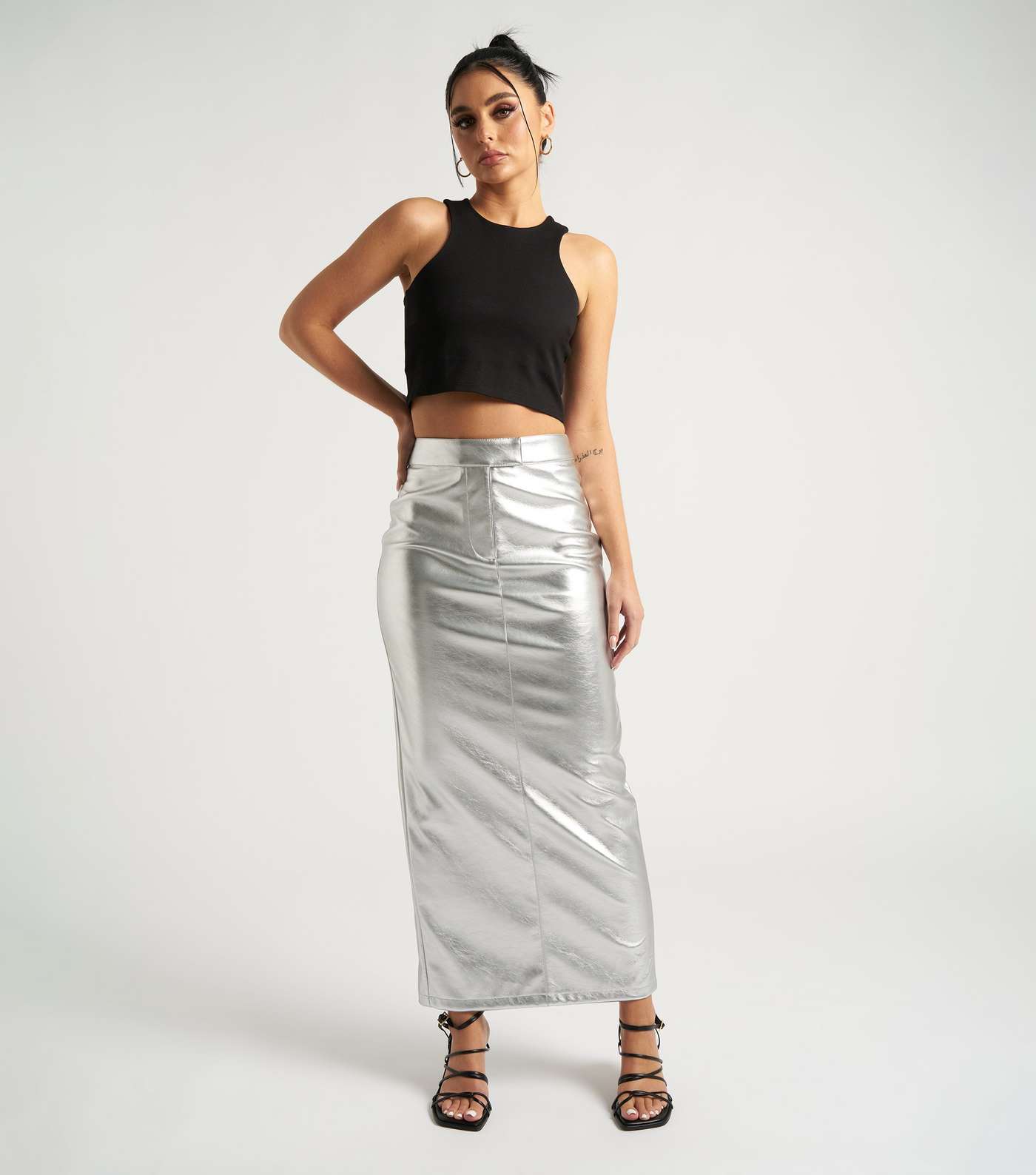 Urban Bliss Silver Leather-Look Maxi Skirt Image 2