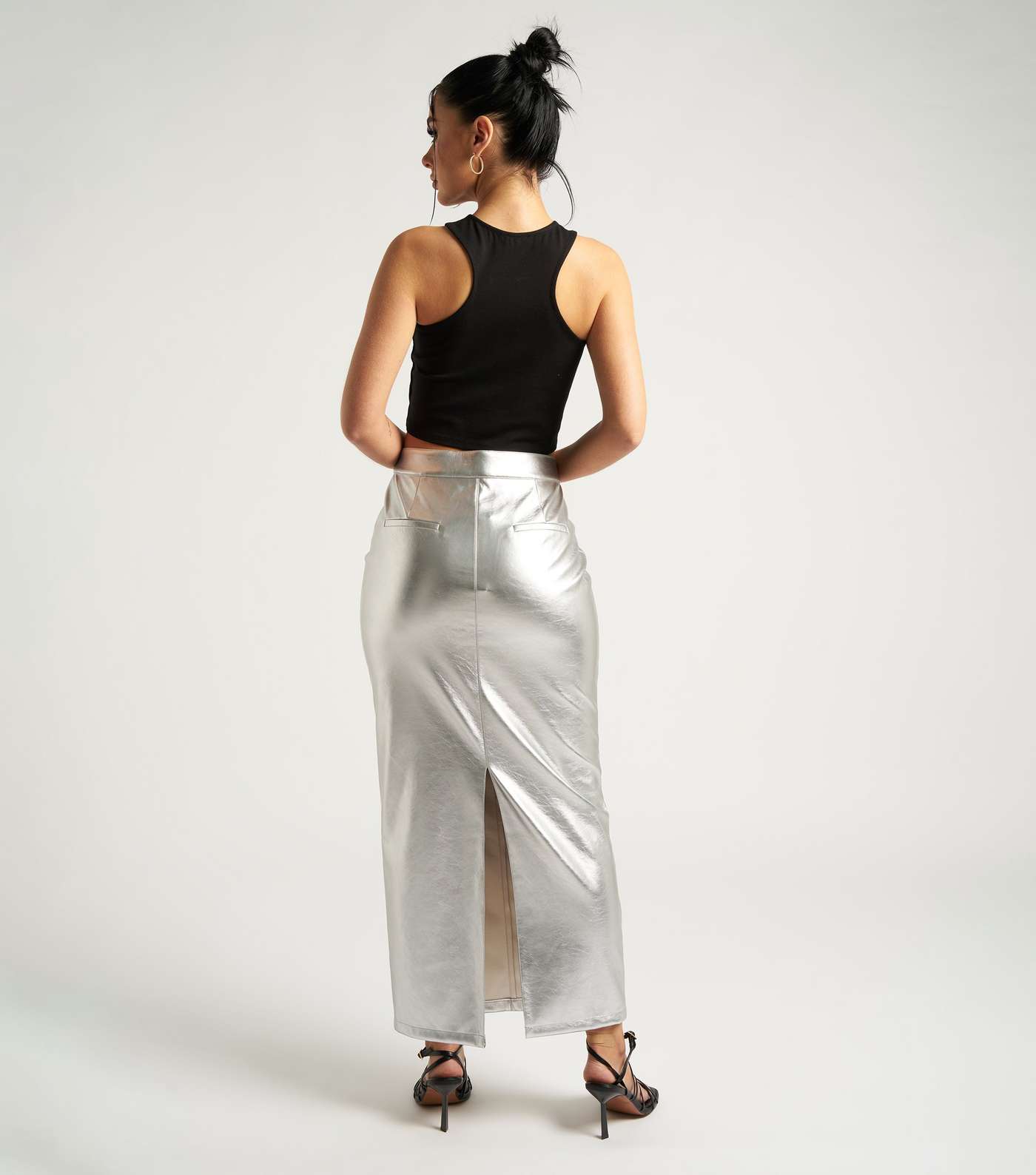 Urban Bliss Silver Leather-Look Maxi Skirt Image 4