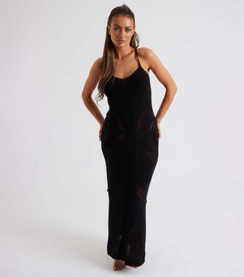 Urban Bliss Black Knit Maxi Slip Dress New Look