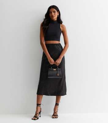 Gini London Black Sequin Midi Skirt