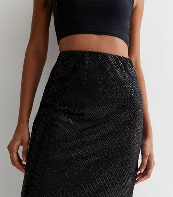 Gini London Black Sequin Midi Skirt New Look