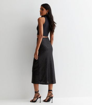 Black sequin 2024 midi skirt uk