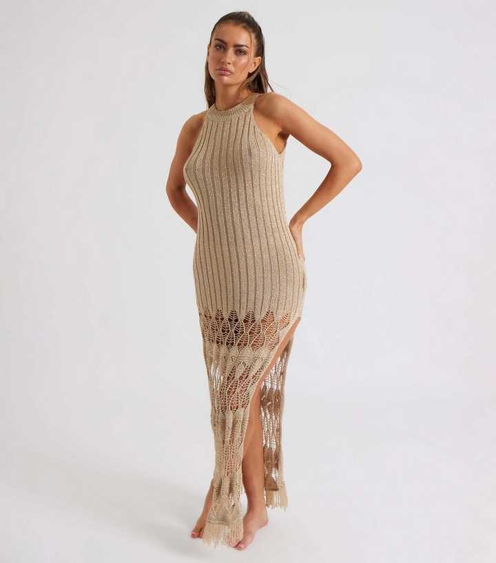 Urban Bliss Gold Crochet Knit Tassel Midaxi Dress | New Look