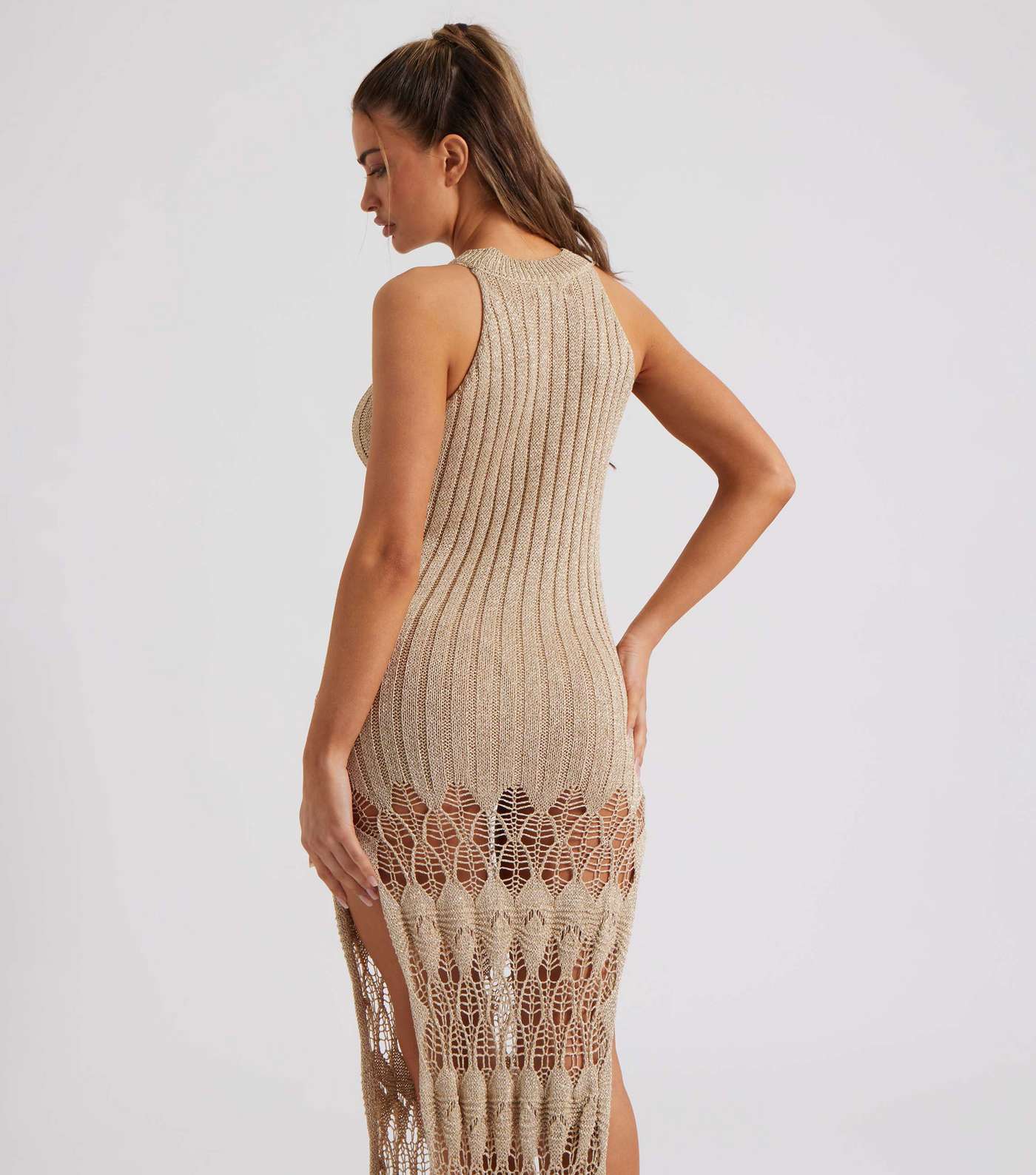 Urban Bliss Gold Crochet Knit Tassel Midaxi Dress Image 4