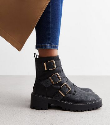 New look buckle chunky flat boot sale