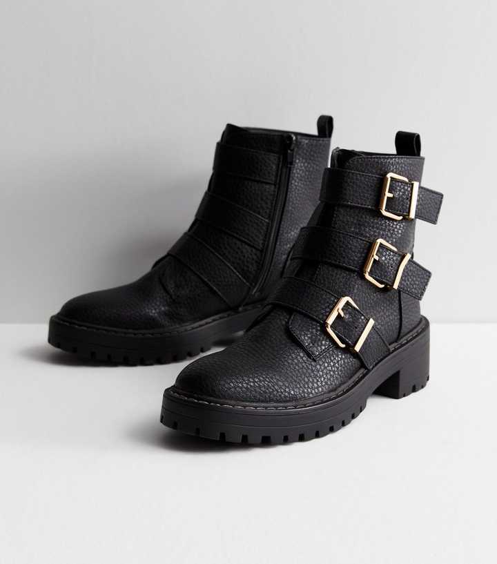 black chunky buckle boots