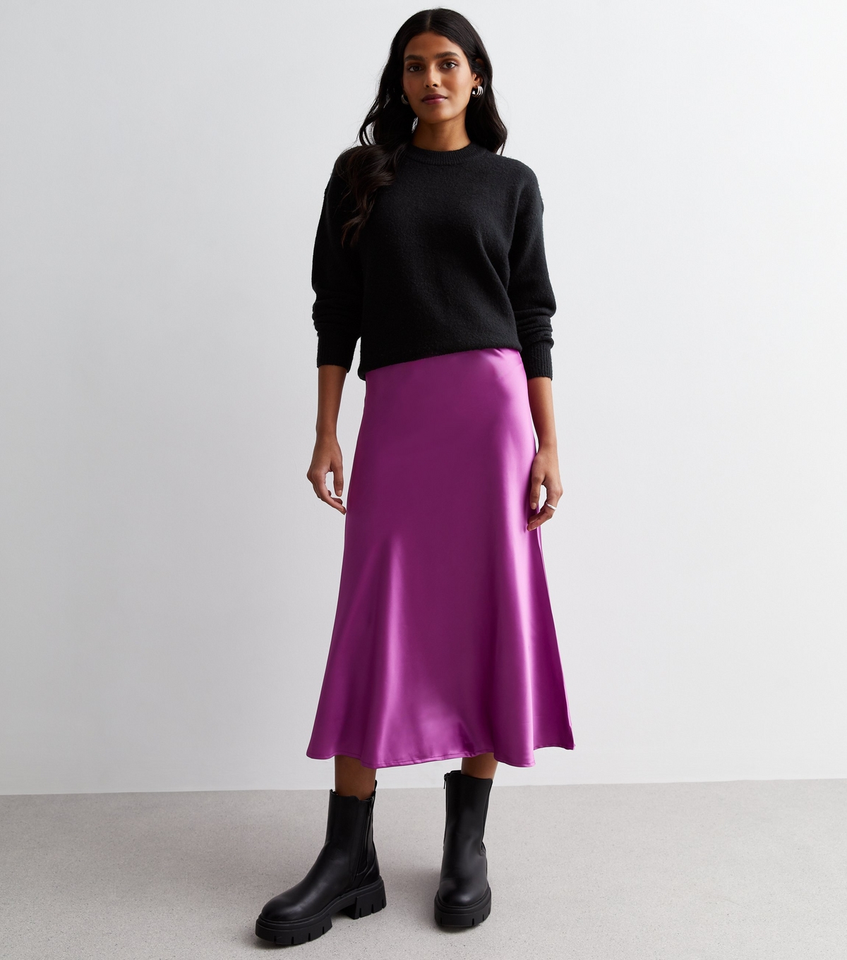 Women's Purple Satin Midi Skirt Gini London New Look