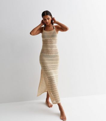 Gold Glitter Crochet Maxi Dress