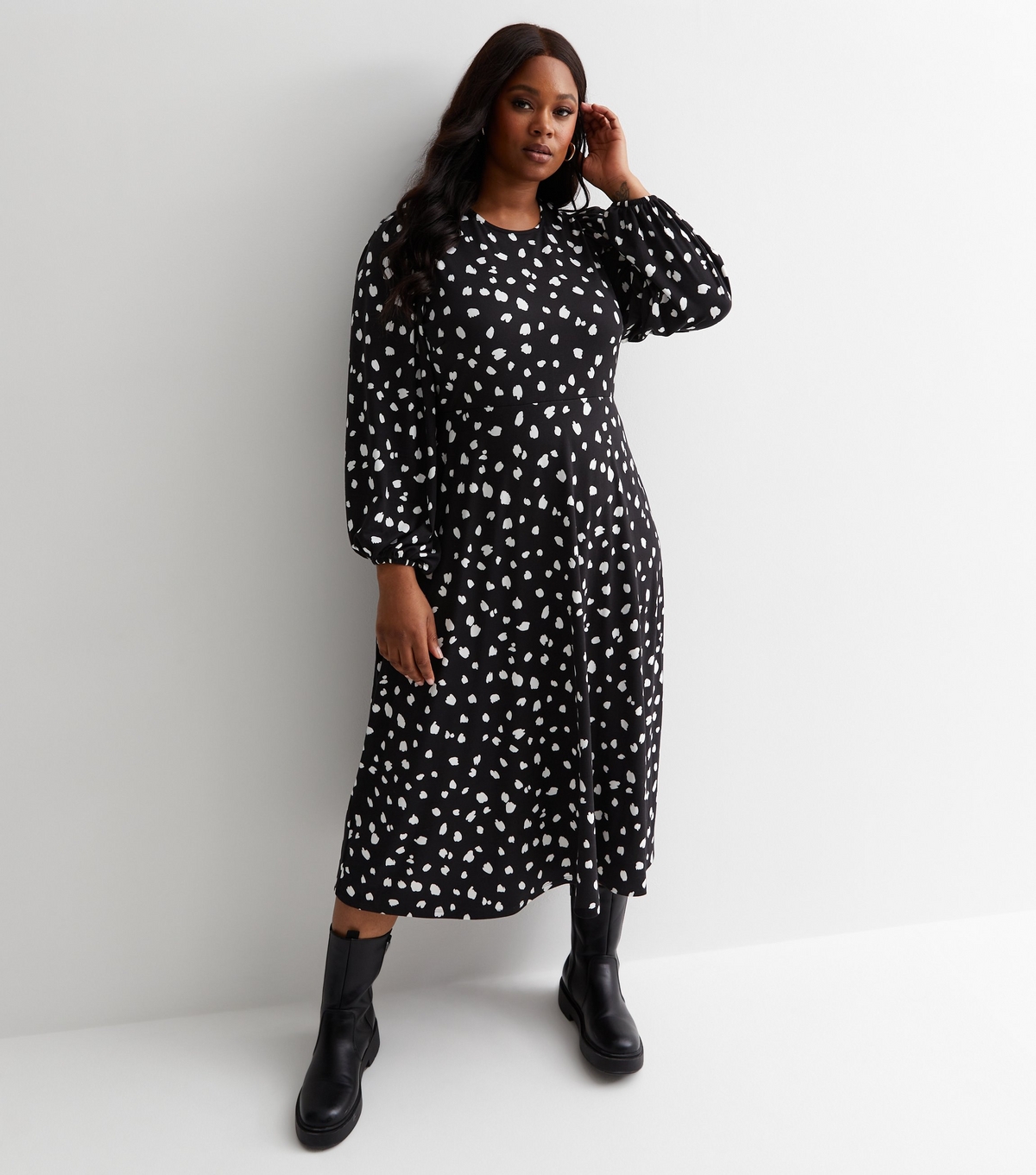Women's Plus Size Black Mark Making Tie Back Midi Dress Curves New Look