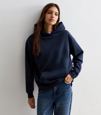 Navy Pocket Front Hoodie New Look