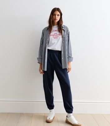 Navy Cotton-Blend Cuffed Joggers