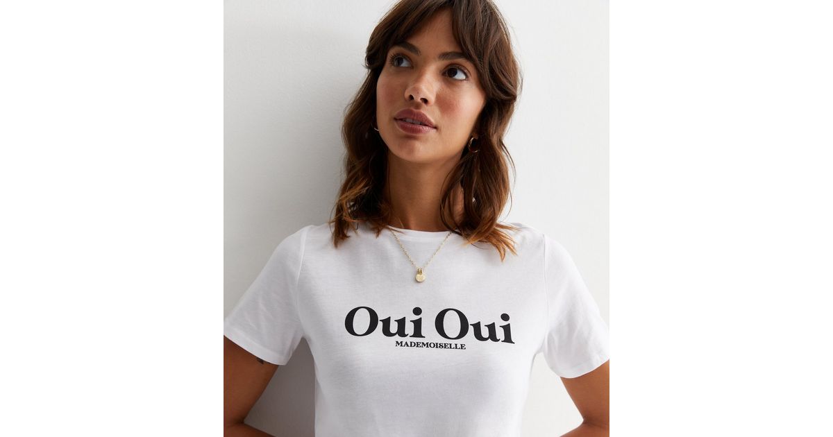 White Cotton Oui Oui Logo T-Shirt | New Look