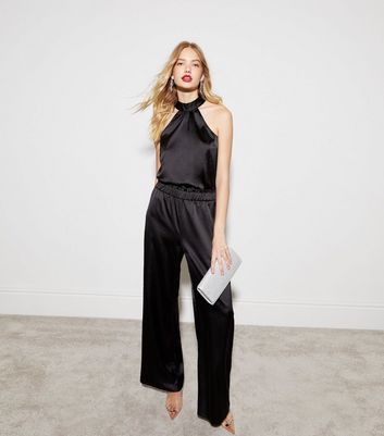 Black satin hotsell wide leg pants